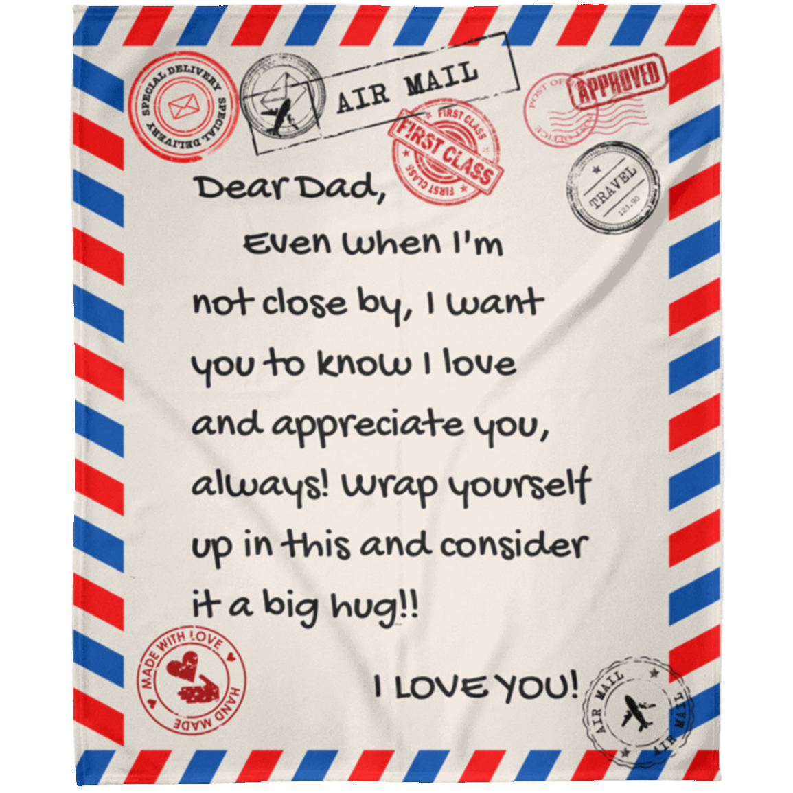 "Dear Mom" or "Dear Dad", "I Love You!" Blanket FROM SON OR DAUGHTER