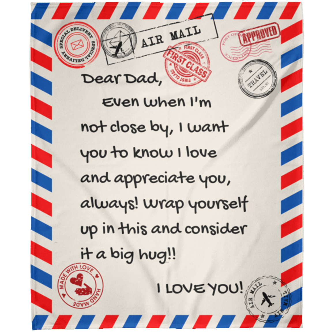 "Dear Mom" or "Dear Dad",  "I Love You!" Blanket FROM SON OR DAUGHTER
