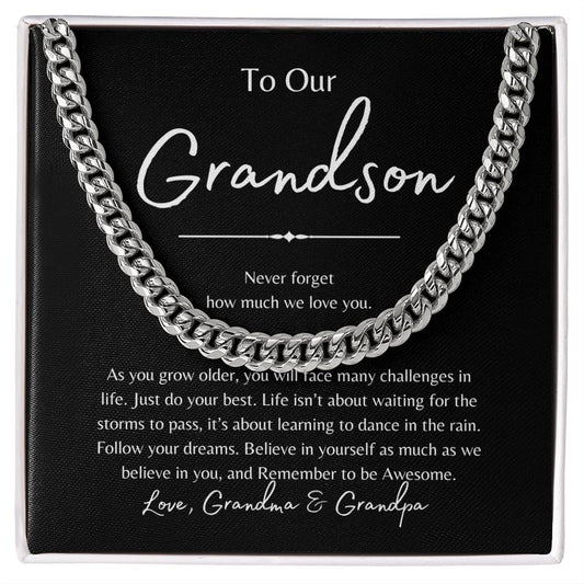 To Our Grandson | Be Awesome - Love Grandma & Grandpa (Cuban Link Chain)