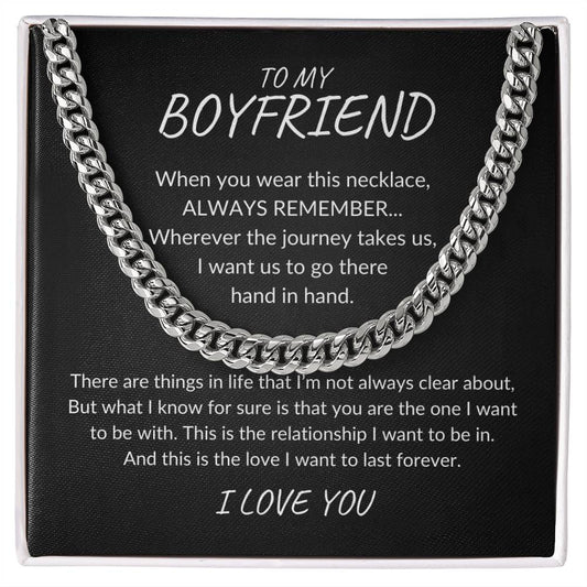 To My Boyfriend - I Love You, Valentine's Day Gift for Boyfriend, Promise Necklace for Him, Boyfriend Birthday Gift, Christmas Gift, Just Because (Cuban Link Chain)
